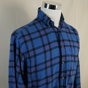 Brooks Brothers Small Regular Fit Flannel Shirt Blue Red Plaid Cotton Mens